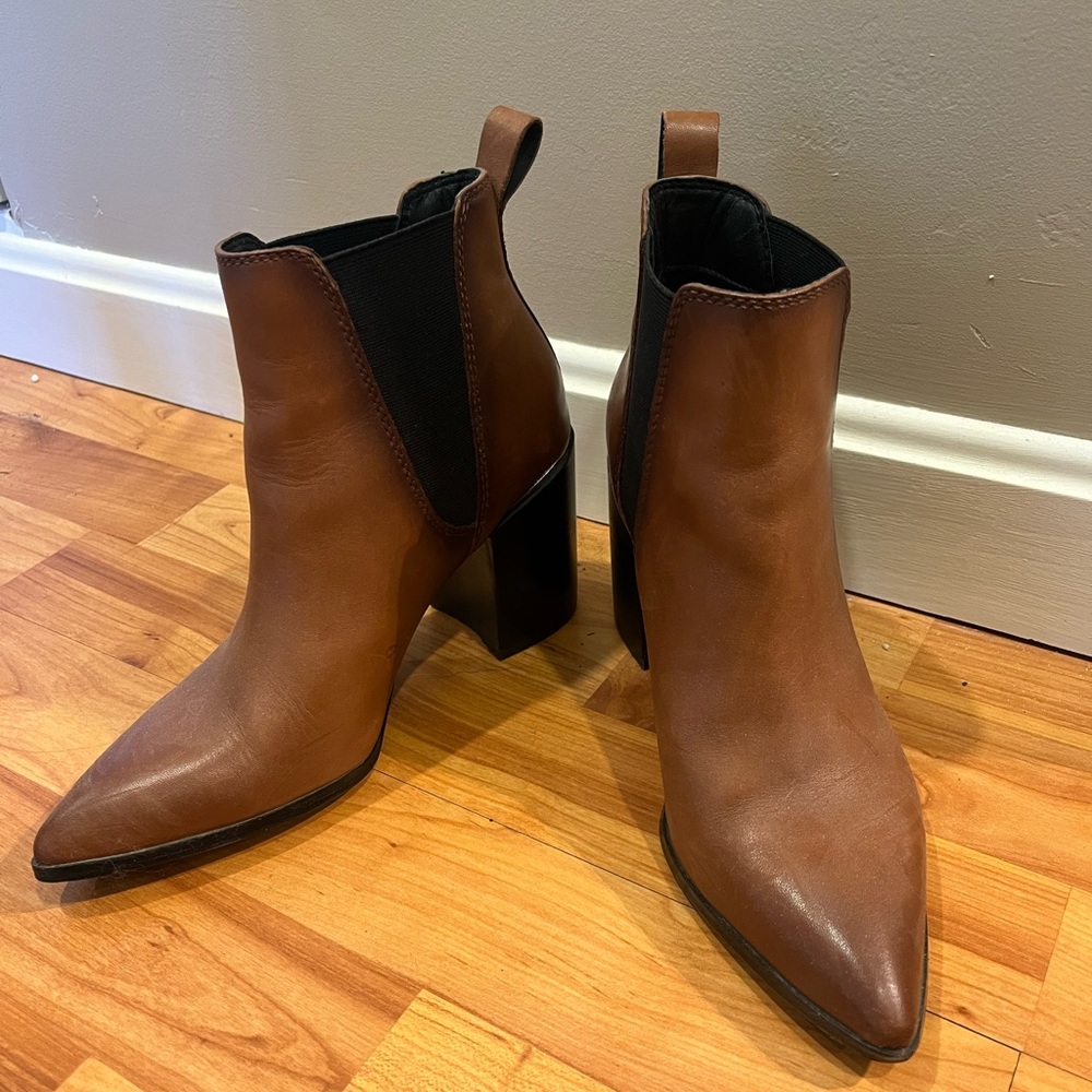 Steve Madden Black and Brown Pointed Toe Booties